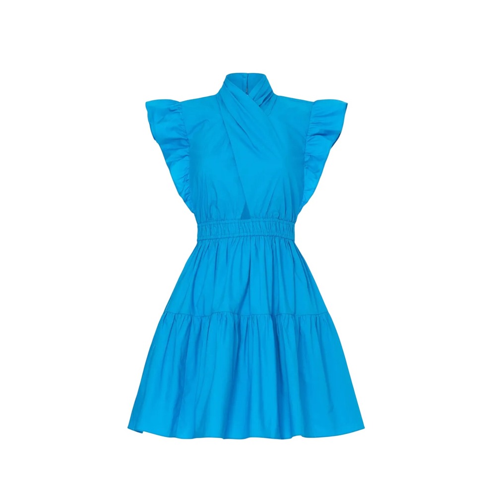 Line and Dot Blue Mini Dress Blue Ruffle Cotton Tiered LD5487M Womens Size M